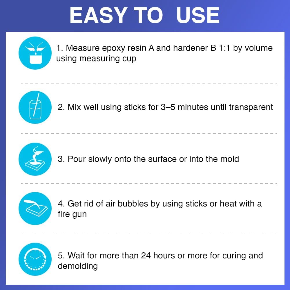 GRLELOU 16 OZ Epoxy Resin, Clear Epoxy Kit 1:1 Mix (8oz×2), Self Leveling, Anti-Yellowing, High Gloss, Fast Cure, Art Resin for Jewelry Making, Molds, Casting, DIY Art Crafts - Image 3
