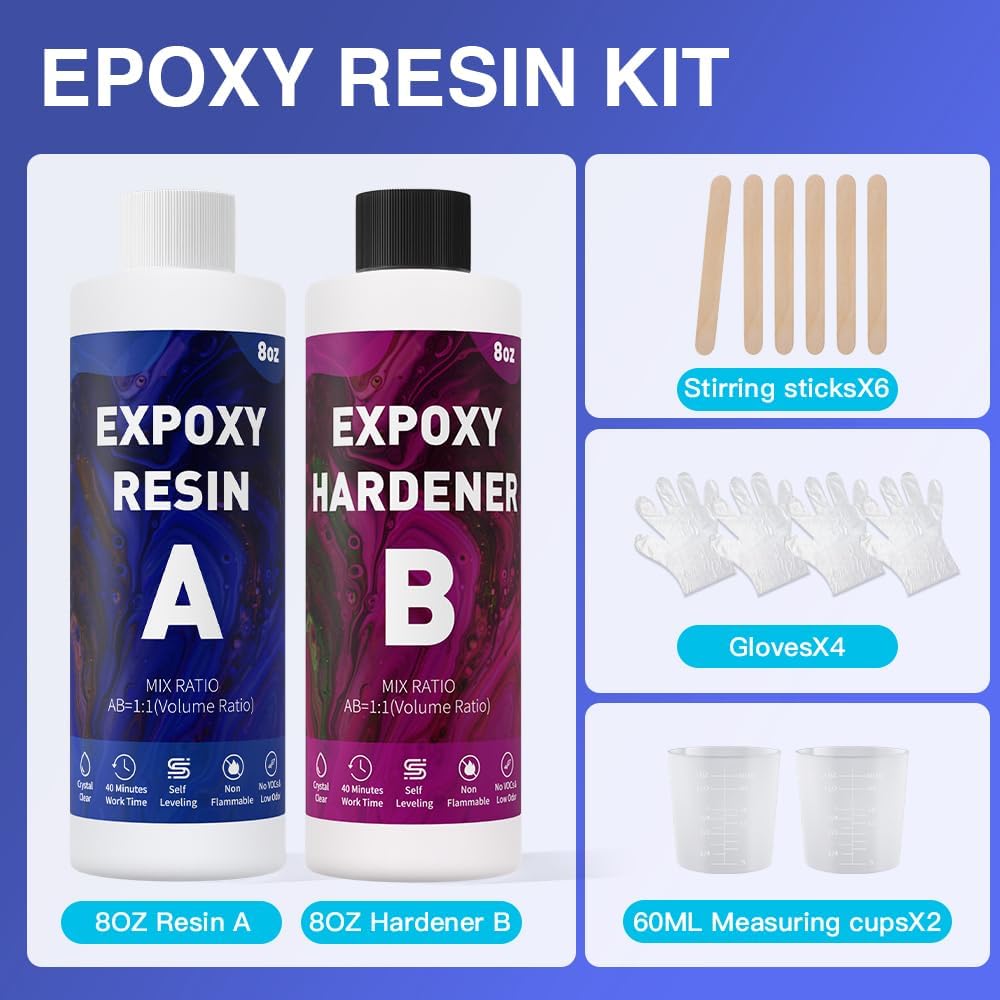 GRLELOU 16 OZ Epoxy Resin, Clear Epoxy Kit 1:1 Mix (8oz×2), Self Leveling, Anti-Yellowing, High Gloss, Fast Cure, Art Resin for Jewelry Making, Molds, Casting, DIY Art Crafts - Image 2