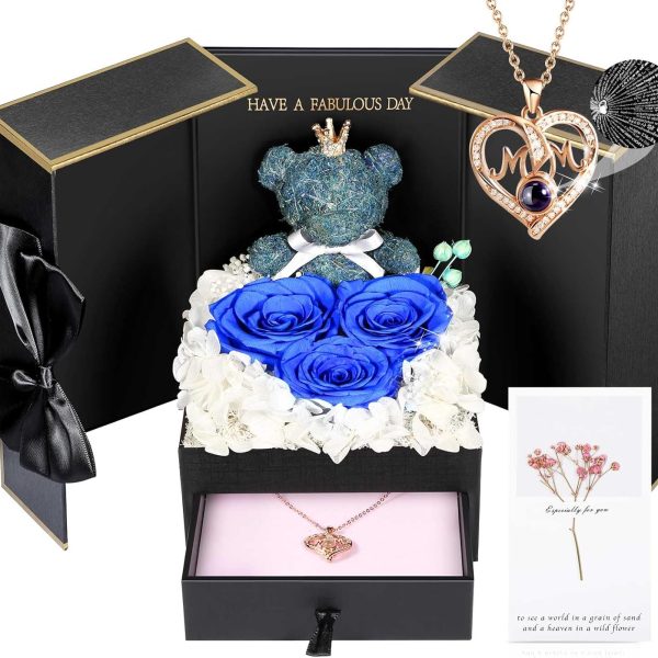 ADDWel Gifts for Mom from Daughter and Son, Unique Mother Birthday Gift Idea, Preserved Real Roses with I Love You in 100 Languages Mom Necklace, Cool Present to Mother Mama
