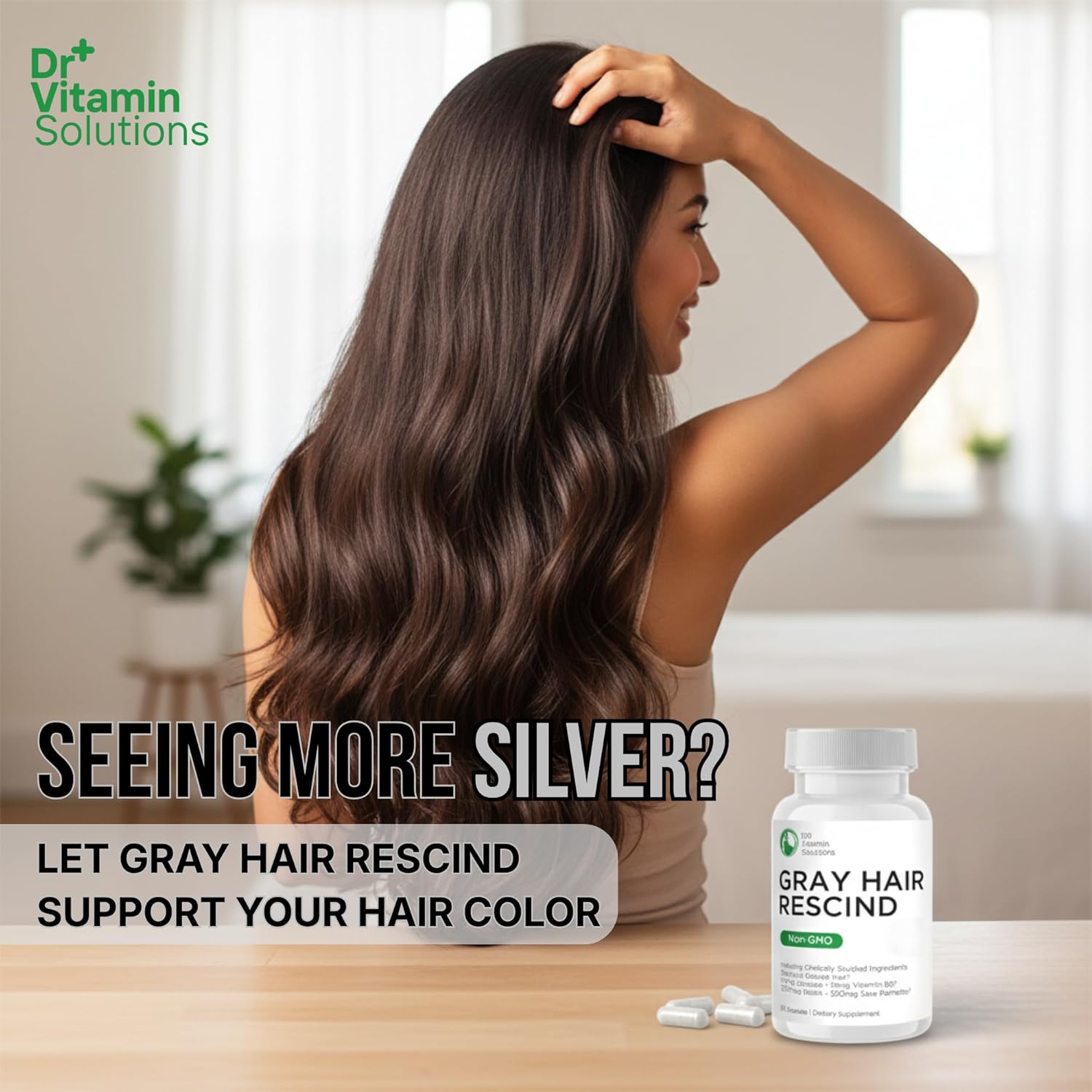 Gray Hair Rescind with Catalase - Antiaging Hair, Skin and Nails Vitamins, Pantothenic Acid, Folic Acid 400mcg, Biotin 300mcg, Saw Palmetto for Men and Women - Image 7