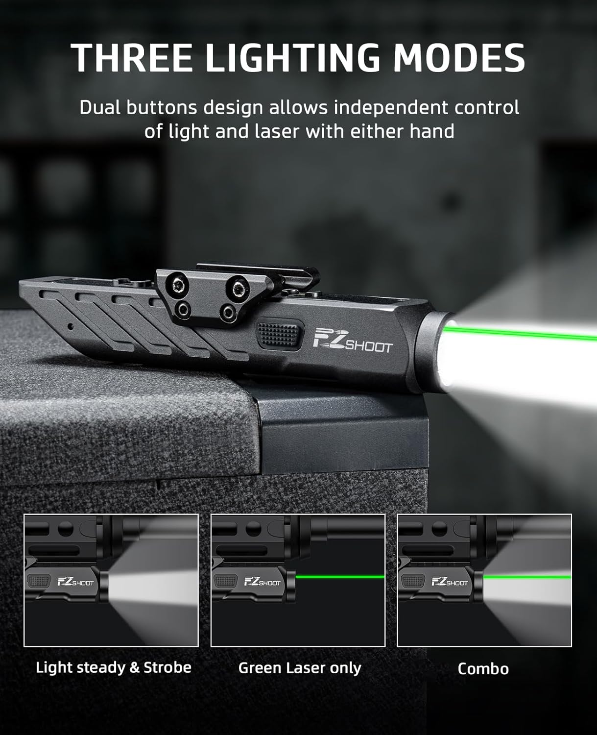 Zshoot 1700 Lumens Tactical Laser Light Combo for Rifle with Magnetic Rechargeable Compatible with Picatinny and M-Rail, Rilfe Flashlight Green Laser Light Combo with Strobe Mode - Image 4