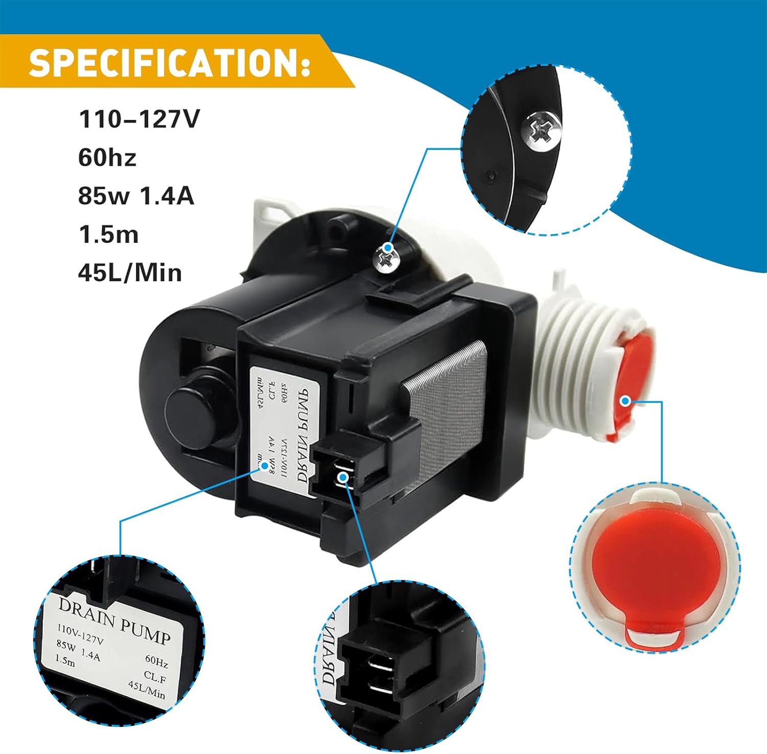 137221600 Washer Drain Pump Replacement for Frigidaire, Westinghouse, Kenmore, Gibson - Replaces 137108100 134051200 137151800,131724000,134740500,PS7783938,AP5684706, 2754548 - Image 2