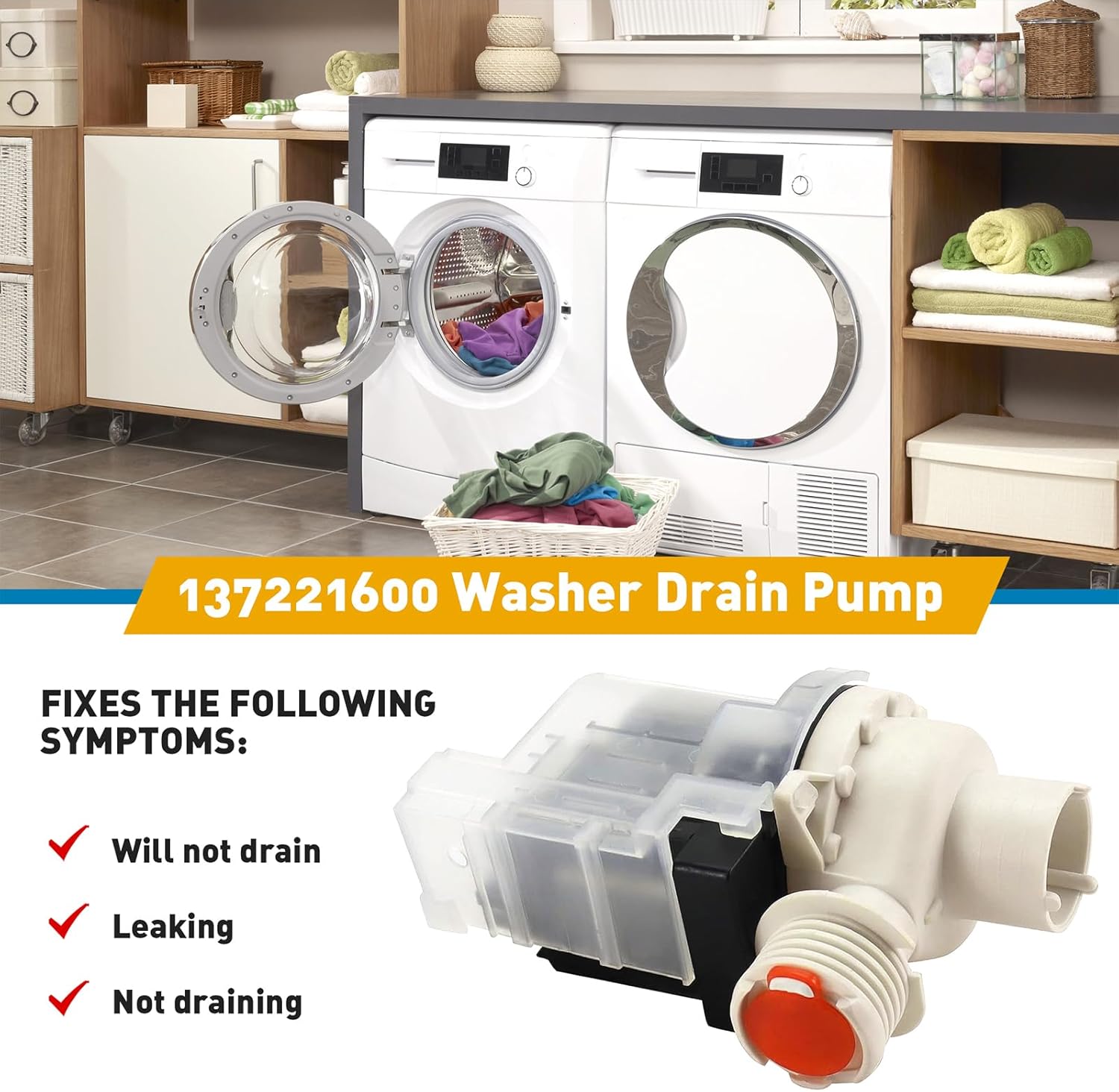 137221600 Washer Drain Pump Replacement for Frigidaire, Westinghouse, Kenmore, Gibson - Replaces 137108100 134051200 137151800,131724000,134740500,PS7783938,AP5684706, 2754548 - Image 3
