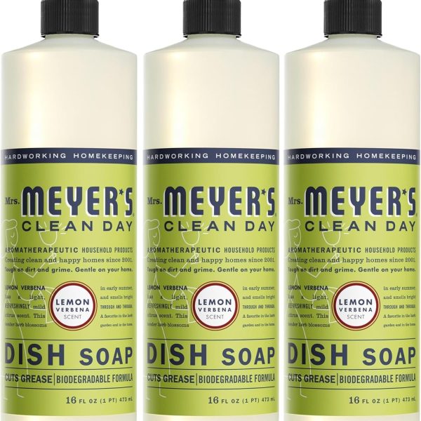 MRS. MEYER'S CLEAN DAY Liquid Dish Soap, Lemon Verbena, 16 fl. oz - Pack of 3
