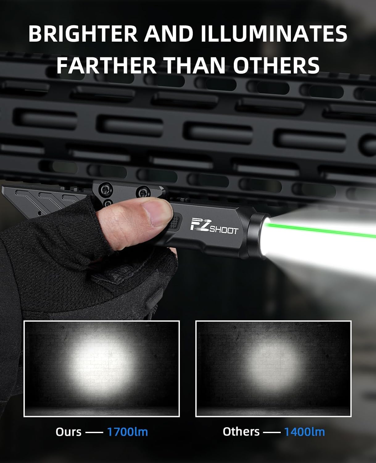Zshoot 1700 Lumens Tactical Laser Light Combo for Rifle with Magnetic Rechargeable Compatible with Picatinny and M-Rail, Rilfe Flashlight Green Laser Light Combo with Strobe Mode - Image 7