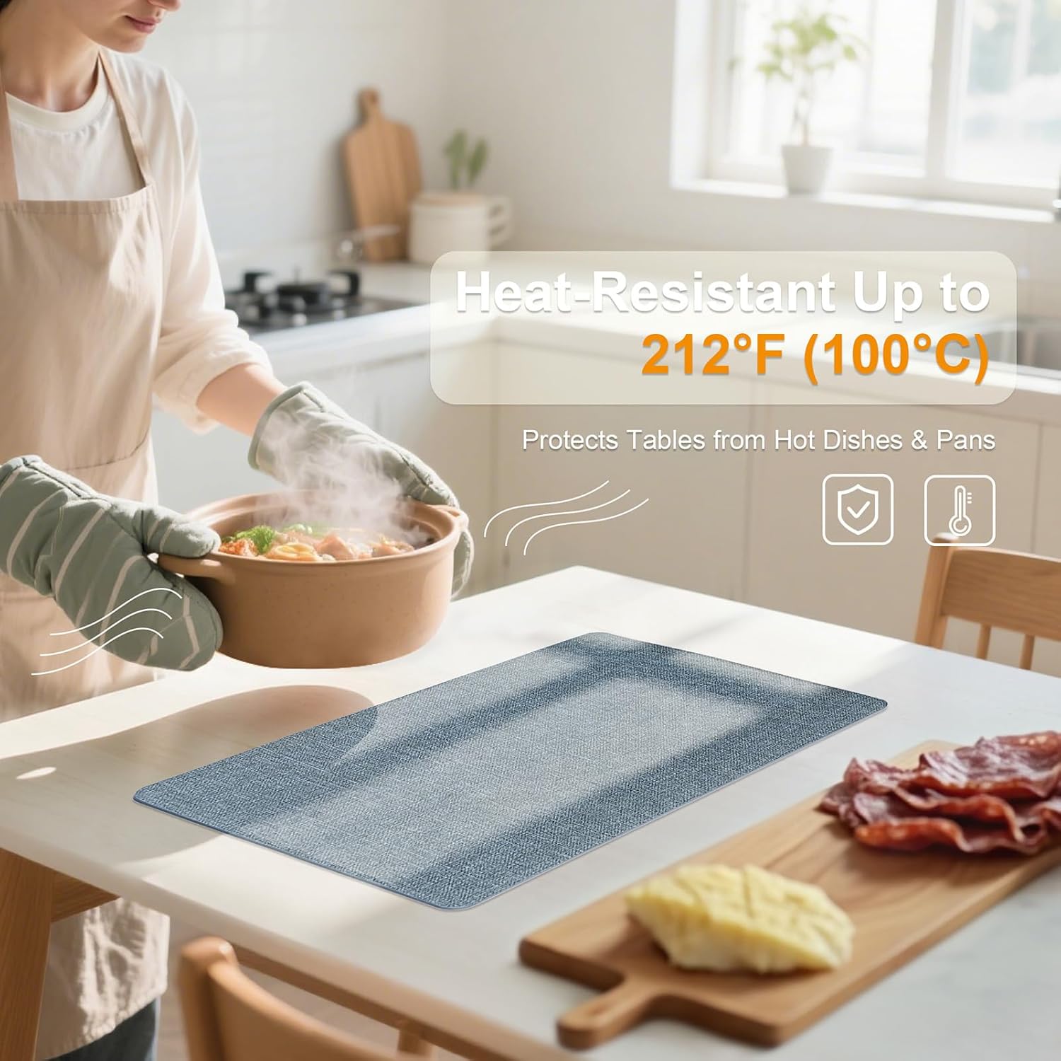 PROMATTOO Heat Resistant Placemats Set of 2, 17x12in Waterproof Wipeable Faux Leather Non Slip Table Mats, Easy to Clean, Stain Resistant, for Kitchen Dining Room– Charcoal Blue - Image 4