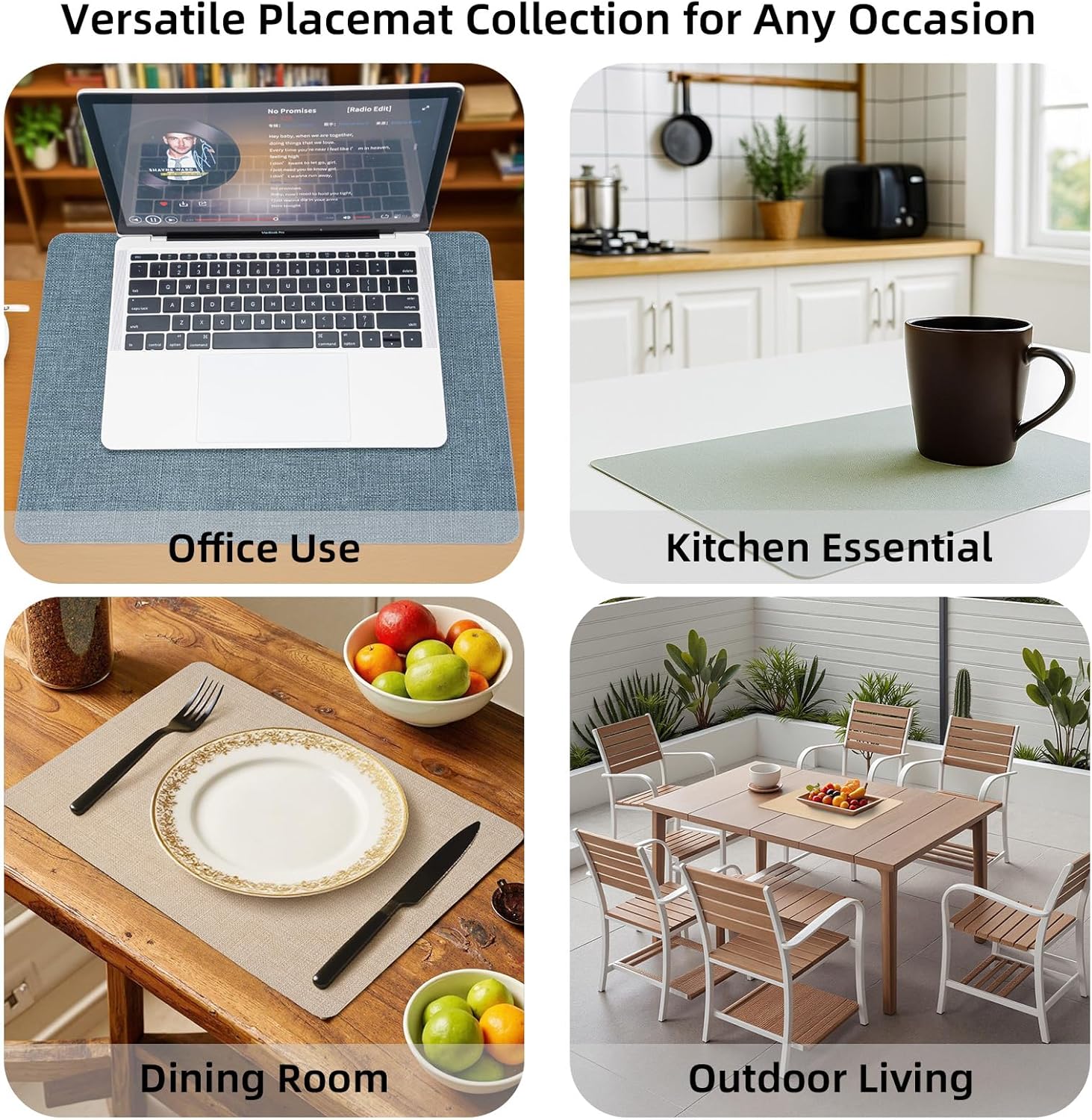 PROMATTOO Heat Resistant Placemats Set of 2, 17x12in Waterproof Wipeable Faux Leather Non Slip Table Mats, Easy to Clean, Stain Resistant, for Kitchen Dining Room– Charcoal Blue - Image 7
