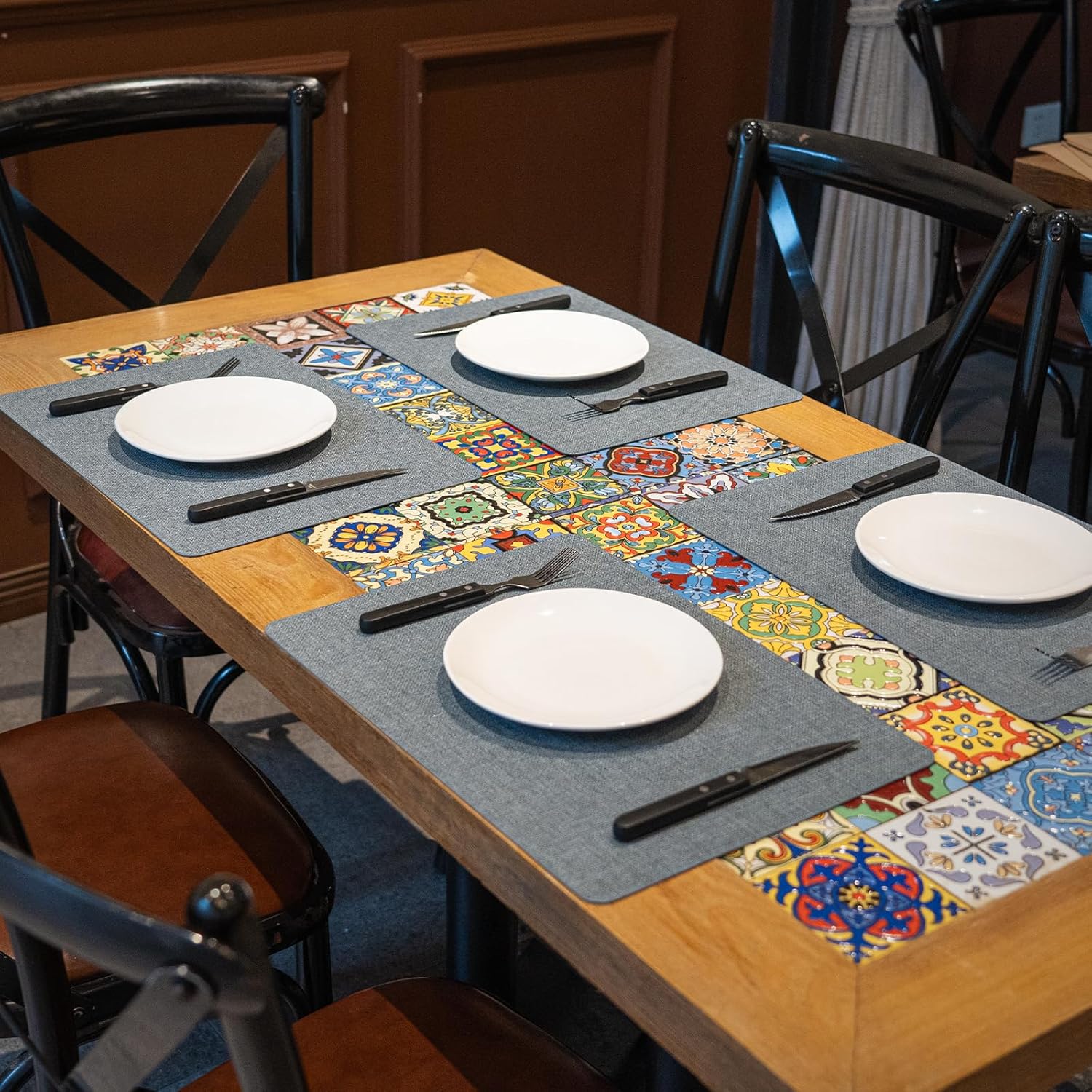 PROMATTOO Heat Resistant Placemats Set of 2, 17x12in Waterproof Wipeable Faux Leather Non Slip Table Mats, Easy to Clean, Stain Resistant, for Kitchen Dining Room– Charcoal Blue - Image 2