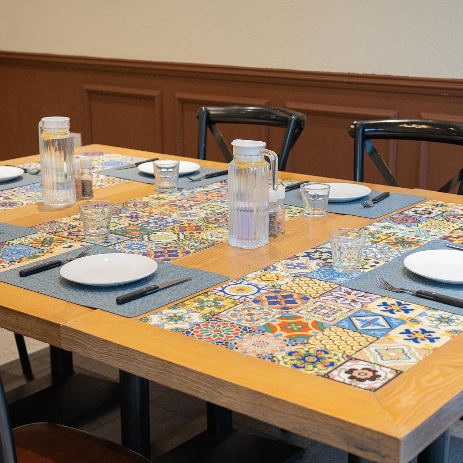 PROMATTOO Heat Resistant Placemats Set of 2, 17x12in Waterproof Wipeable Faux Leather Non Slip Table Mats, Easy to Clean, Stain Resistant, for Kitchen Dining Room– Charcoal Blue - Image 8