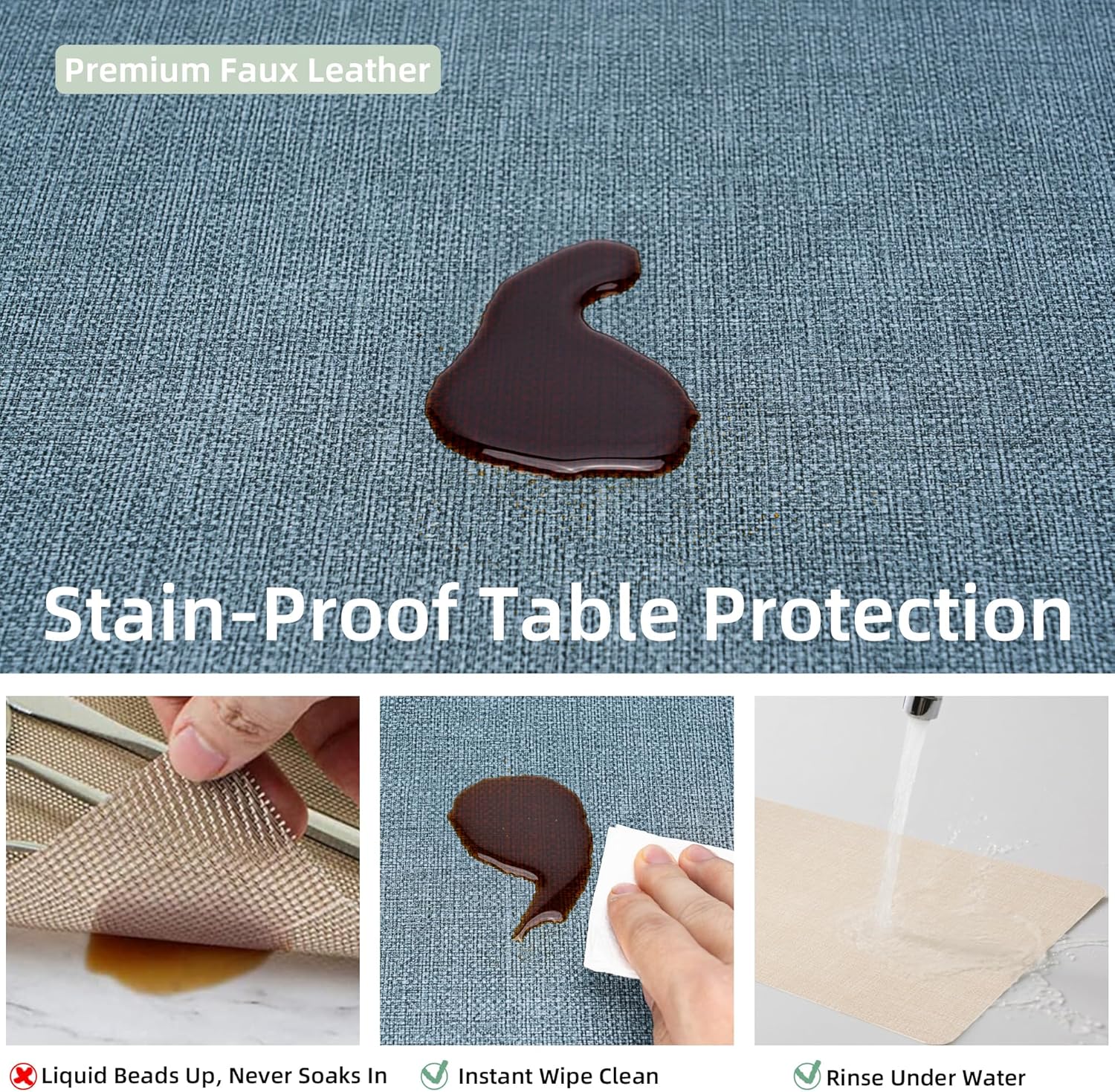 PROMATTOO Heat Resistant Placemats Set of 2, 17x12in Waterproof Wipeable Faux Leather Non Slip Table Mats, Easy to Clean, Stain Resistant, for Kitchen Dining Room– Charcoal Blue - Image 5