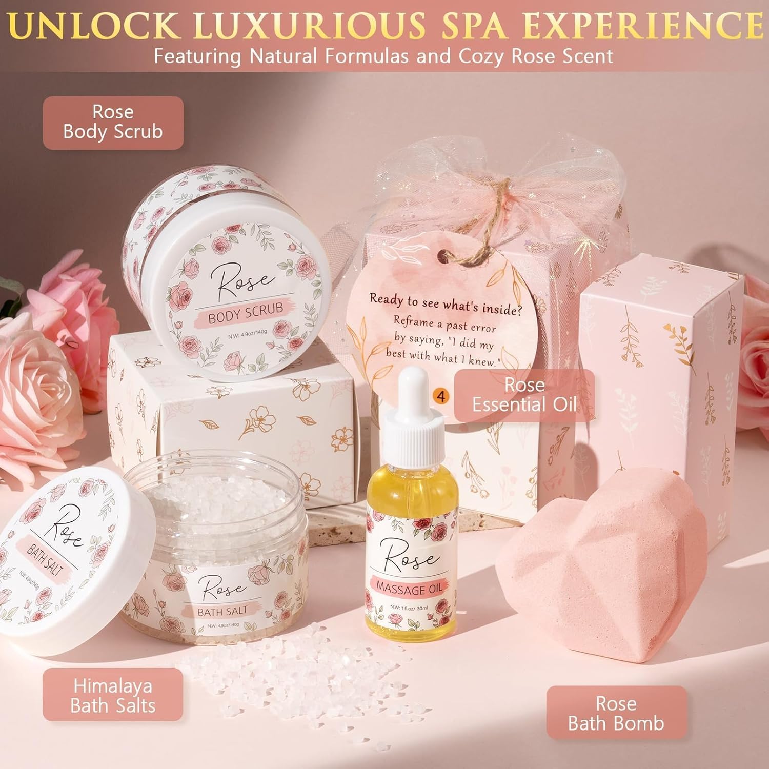 Spa Gifts for Women Teen Girl Gifts Trendy Stuff, Positive Affirmation Cards & Self Care Baskets Preserved Rose Flowers Set, Get Well Birthday Mothers Day Gift for Mom Her Grandma Teenage Girls Friend - Image 5