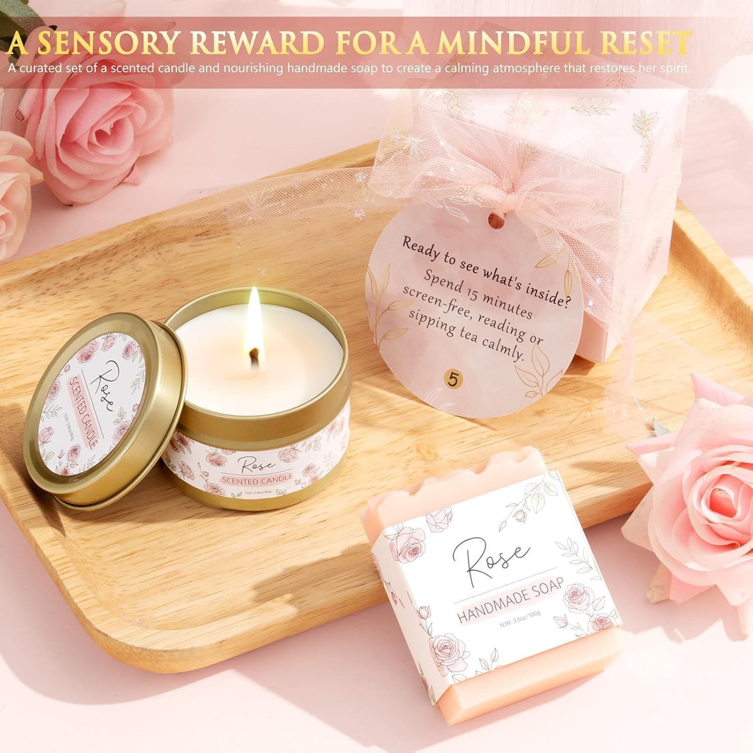 Spa Gifts for Women Teen Girl Gifts Trendy Stuff, Positive Affirmation Cards & Self Care Baskets Preserved Rose Flowers Set, Get Well Birthday Mothers Day Gift for Mom Her Grandma Teenage Girls Friend - Image 8