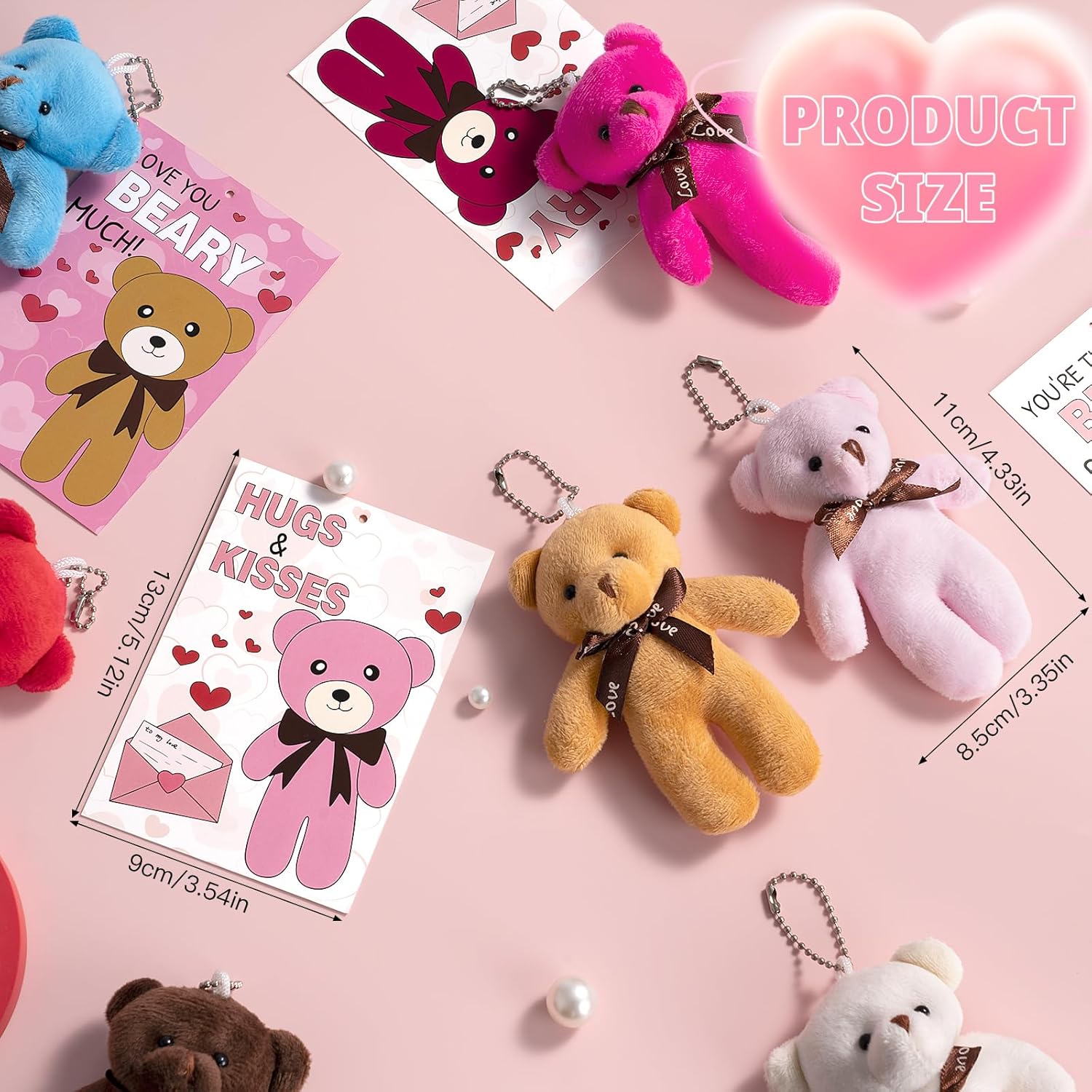 28 Pack Valentine's Day Gift Cards for Kids with Mini Bear Plush Toys Keychain, Mini Stuffed Animal Plush Toys Party Favors for Valentines Day Gifts, Kids Classroom School Exchange Valentines Gifts - Image 3