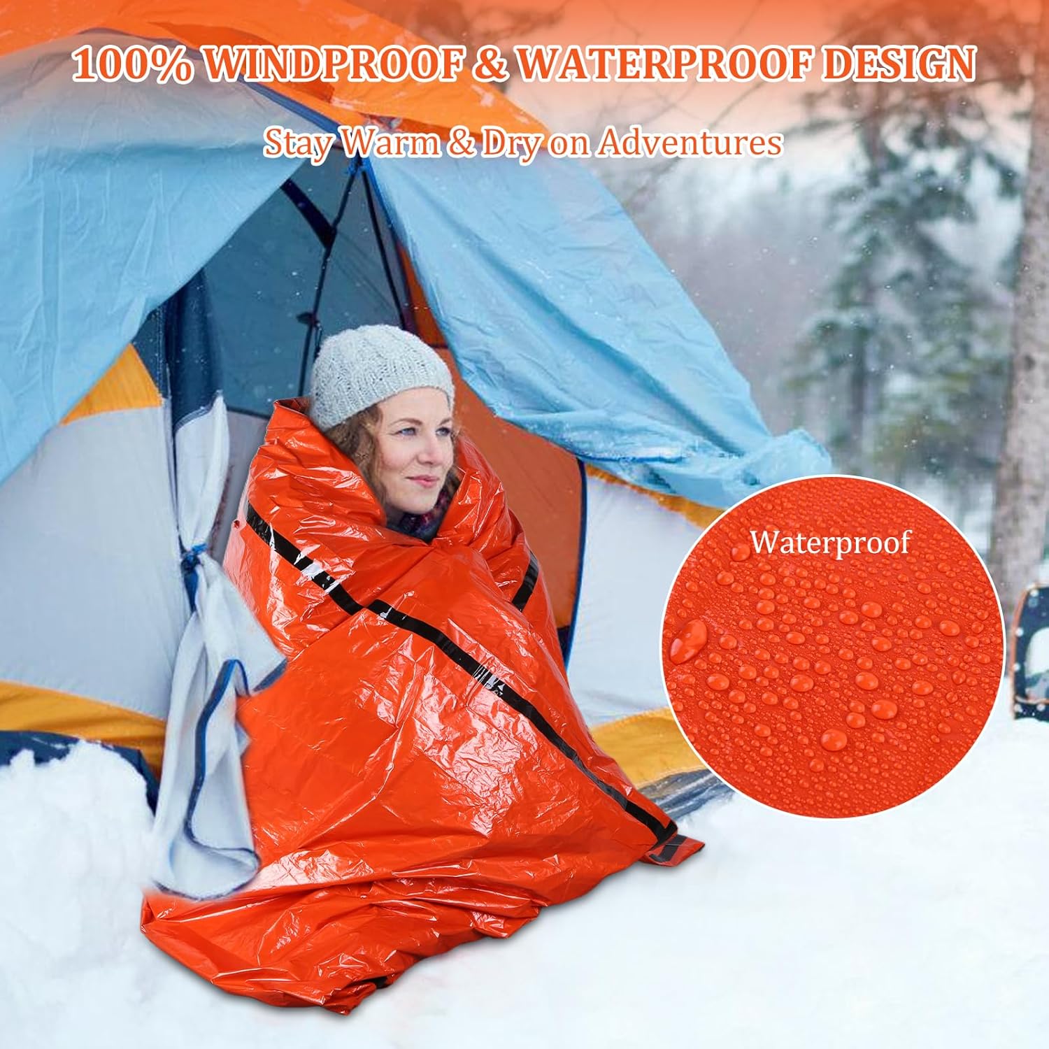 Emergency Sleeping Bag - Portable Emergency Blanket for Survival Gear, Thermal Bivy Sack with D-Type Buckle, Waterproof & Lightweight for Camping, Hiking, Outdoor (2/3/5 Pack) - Image 2