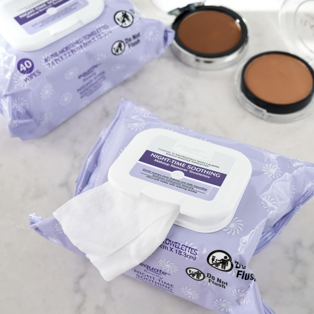 Equate Pre-Moistened Night-Time Soothing Makeup Remover Towelettes, 80 Ct, 2 Pk - Image 2