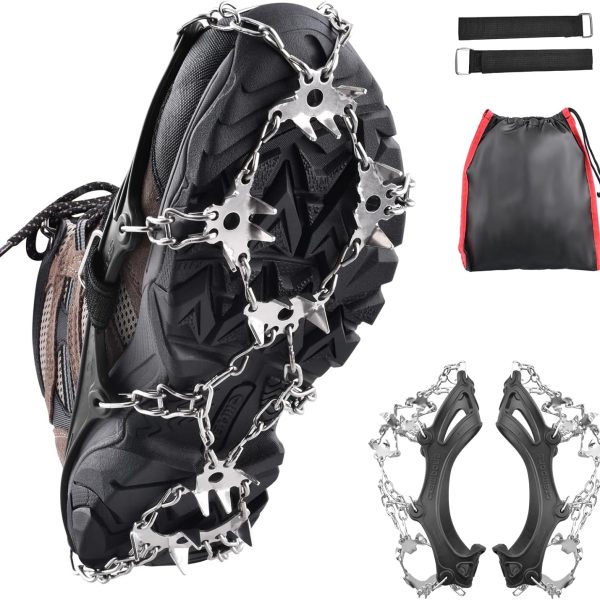 TRIWONDER Crampons for Boots Shoes Traction Ice Cleats Snow Grips Anti Slip Stainless Steel Micro Spikes for Hiking Fishing Walking Climbing Jogging Mountaineering