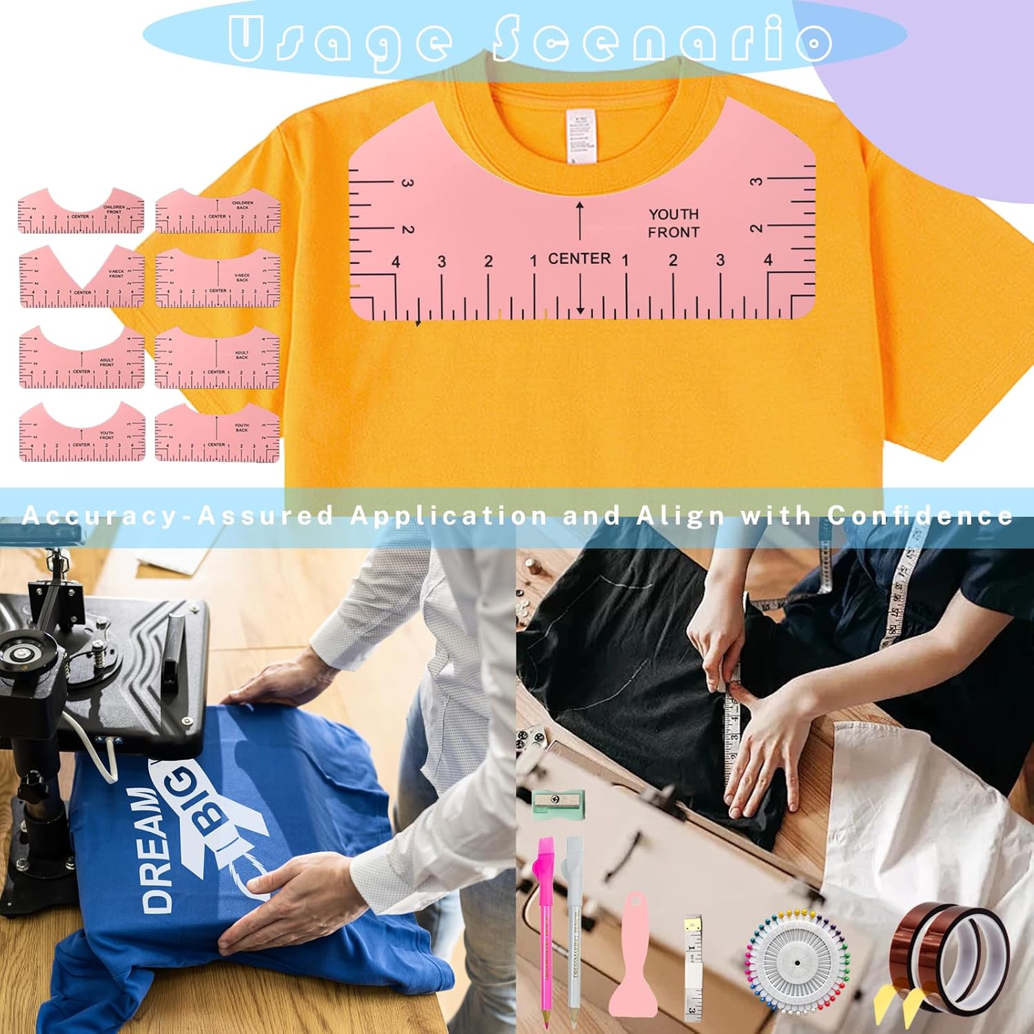 Sublimation Shirt Tool Kits, 8 T Shirt rulers, 3 Pack Teflon Sheet for Heat Press 12 x 16in, Heat Resistant Gloves with Silicone Bumps, 2 Rolls Heat Resistant Tape - Image 3